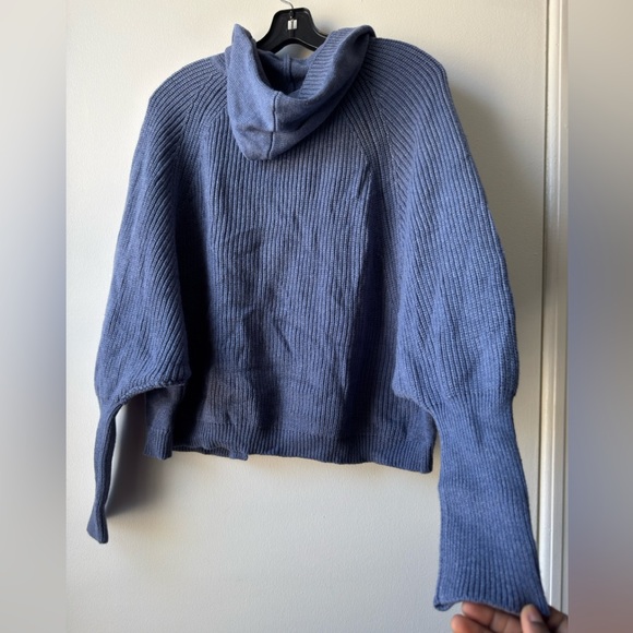 InCashmere Women’s Cotton Blend Blue Hooded  Sweater Cardigan - Picture 5 of 9